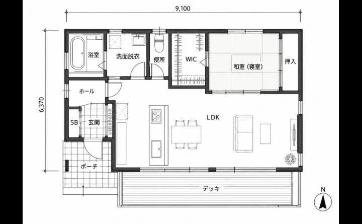 開いた間取り図