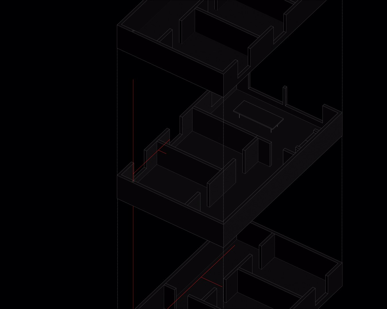 配線の赤い線だけが入った建物の図