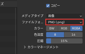 ファイルフォーマットの欄