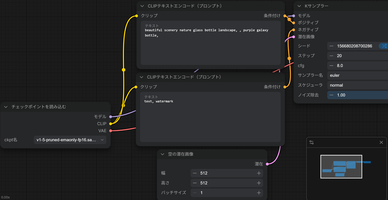 Nodes 2.0 に切り替えたあとのノード。欄の名前が左に、値と − ＋ のボタンが右に並ぶ