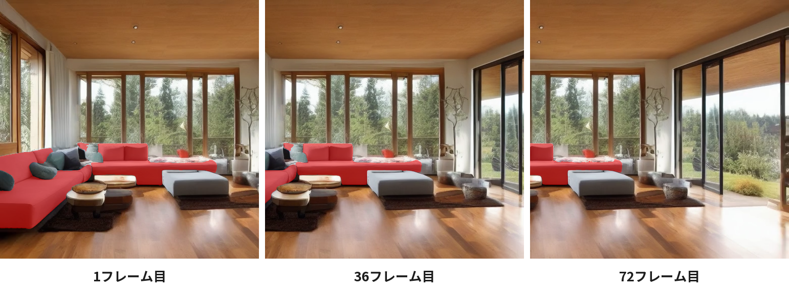 1フレーム目・36フレーム目・72フレーム目に、追いかけたマスクを赤く重ねた画像