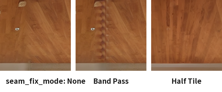 seam_fix_mode を None・Band Pass・Half Tile にした、天井の境目の所