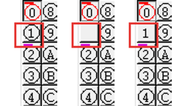 レイヤ1のボタンの3つの見え方