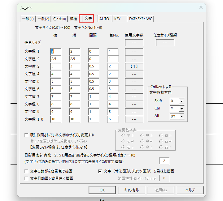 文字のタブ