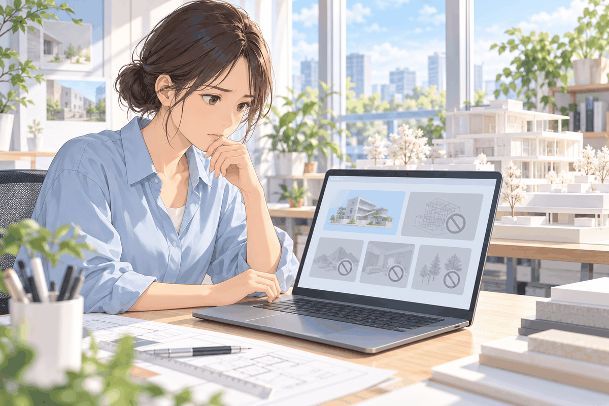 画面に並ぶ機能のうち、使えない印の付いたものを見ている人の挿絵
