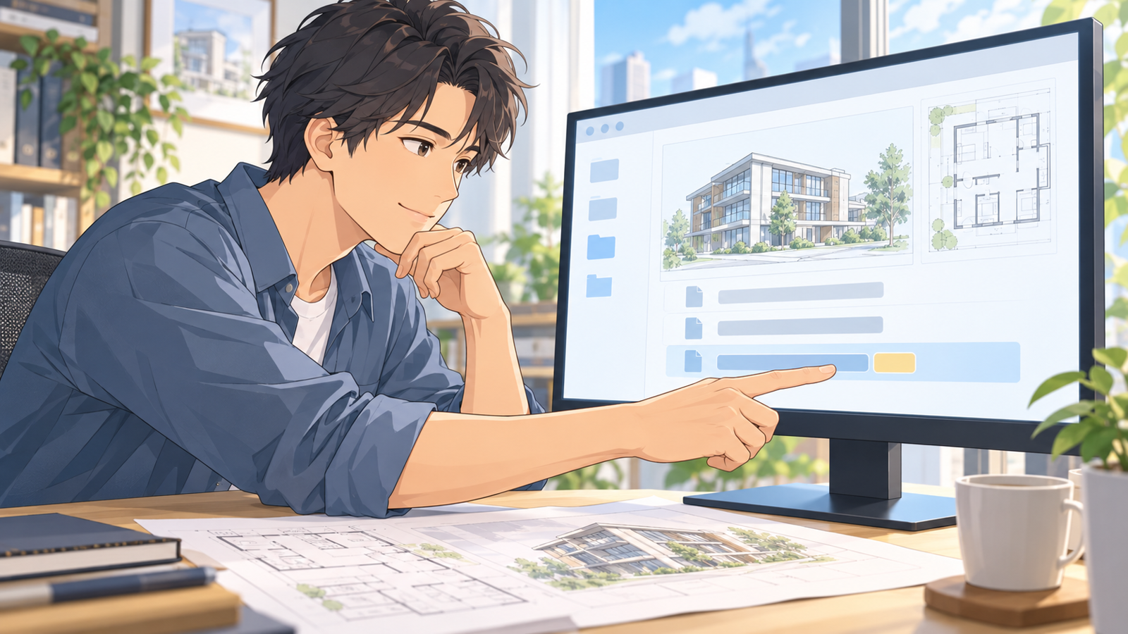 届いたファイルの名前の最後を見て、どの形式かを確かめている人の挿絵