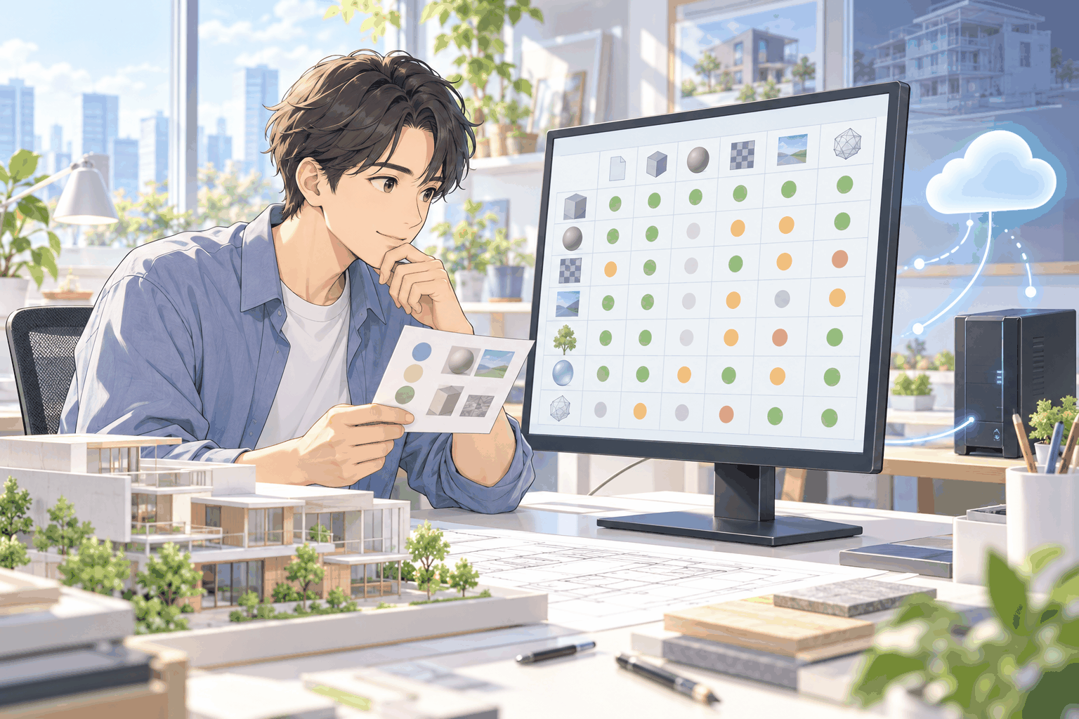 手元のメモを持って、画面の対応表を見ている人の挿絵