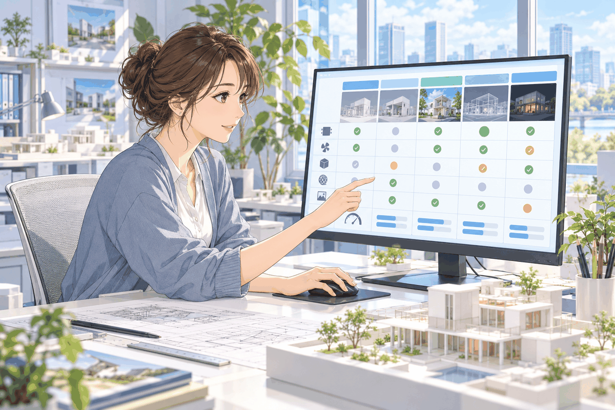 画面の対応の表を指さして確かめている人の挿絵