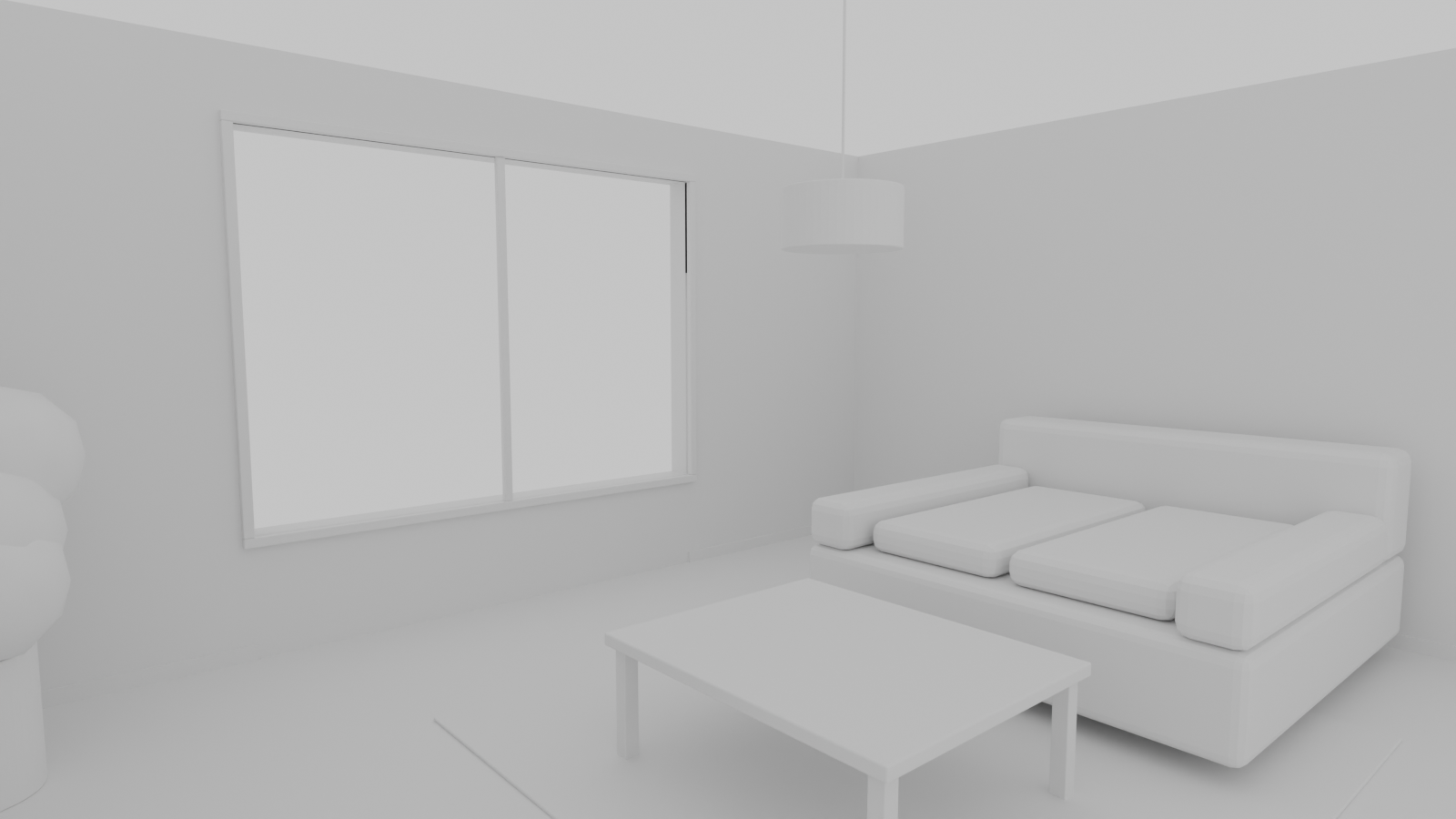 作例1。白い形だけの居間