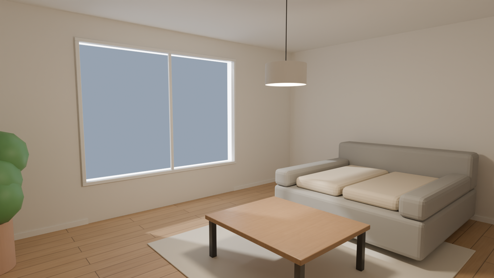 作例4。仕上がりの画質でレンダリングした居間