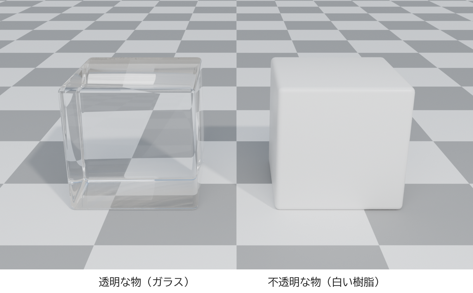 同じ形の透明なガラスの箱と、不透明な白い箱を並べて写した画像