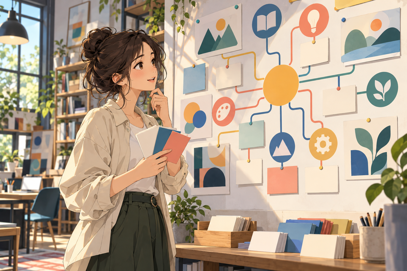 案内の図を見ながら、次に読む記事を選んでいる人の挿絵
